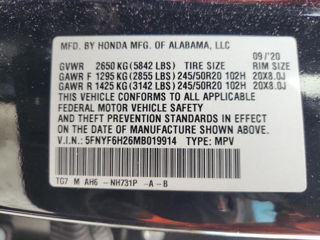 2021 HONDA PILOT SE 5FNYF6H26MB019914