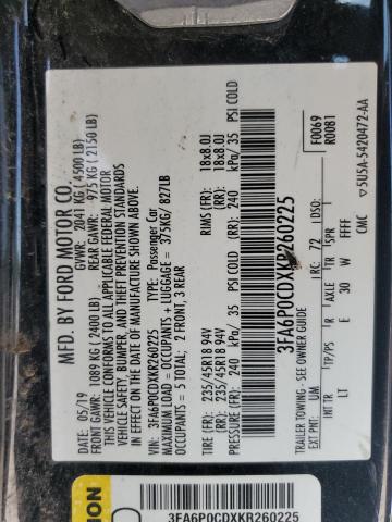 2019 FORD FUSION SEL - 3FA6P0CDXKR260225