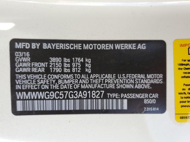 2016 MINI COOPER S WMWWG9C57G3A91827