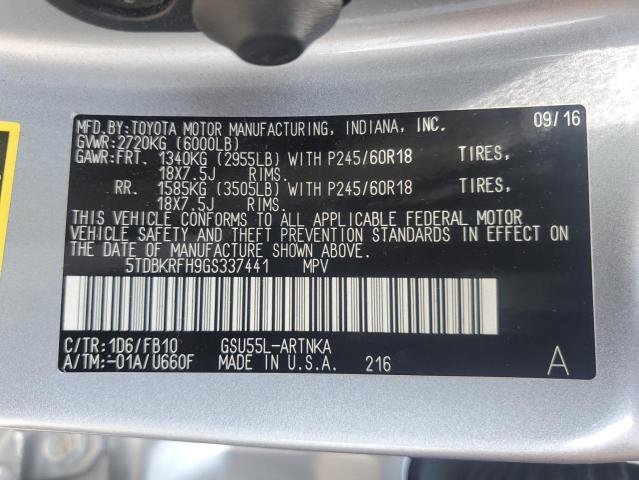 2016 TOYOTA HIGHLANDER - 5TDBKRFH9GS337441