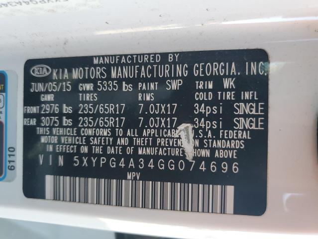 2016 KIA SORENTO 5XYPG4A34GG074696