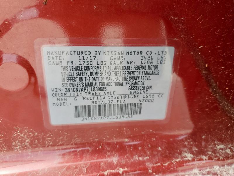 2018 NISSAN VERSA S 3N1CN7AP7JL839685