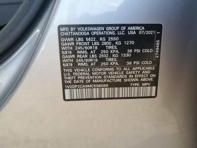 2021 VOLKSWAGEN ATLAS SE 1V2DP2CA9MC598086