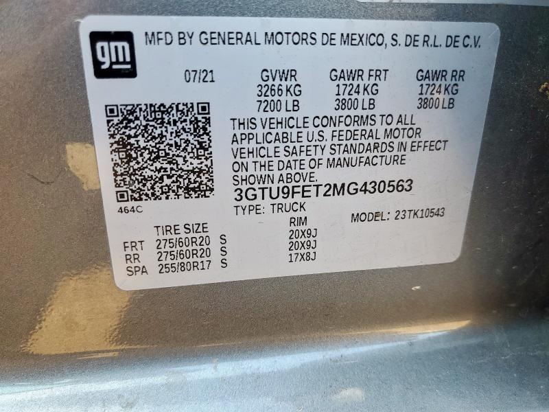 2021 GMC SIERRA K15 - 3GTU9FET2MG430563