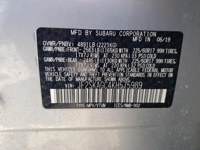 2019 SUBARU FORESTER PREMIUM JF2SKAGC4KH575989