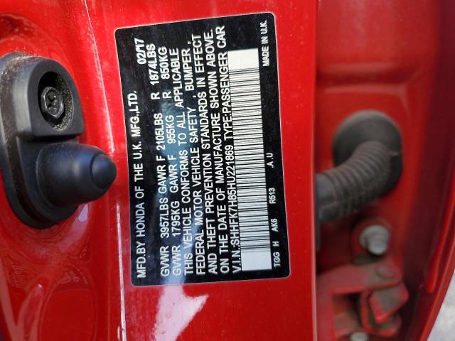 2017 HONDA CIVIC EXL SHHFK7H85HU221869