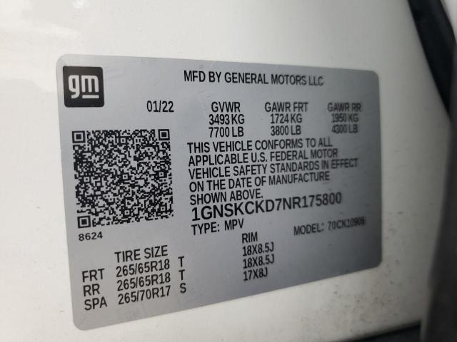 2022 CHEVROLET SUBURBAN K - 1GNSKCKD7NR175800