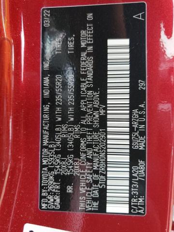 2022 TOYOTA HIGHLANDER 5TDFZRBH0NS202901