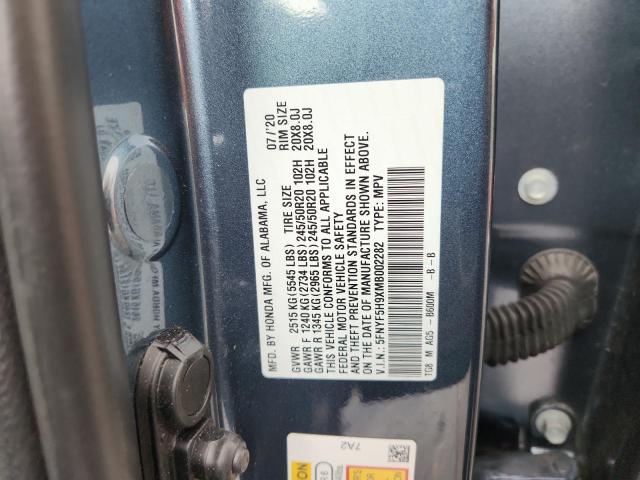 2021 HONDA PILOT TOUR 5FNYF5H9XMB002282