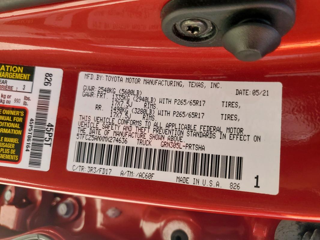 2021 TOYOTA TACOMA DOU - 5TFCZ5ANXMX274636