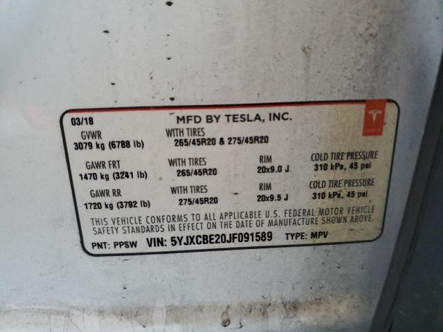2018 TESLA MODEL X 5YJXCBE20JF091589
