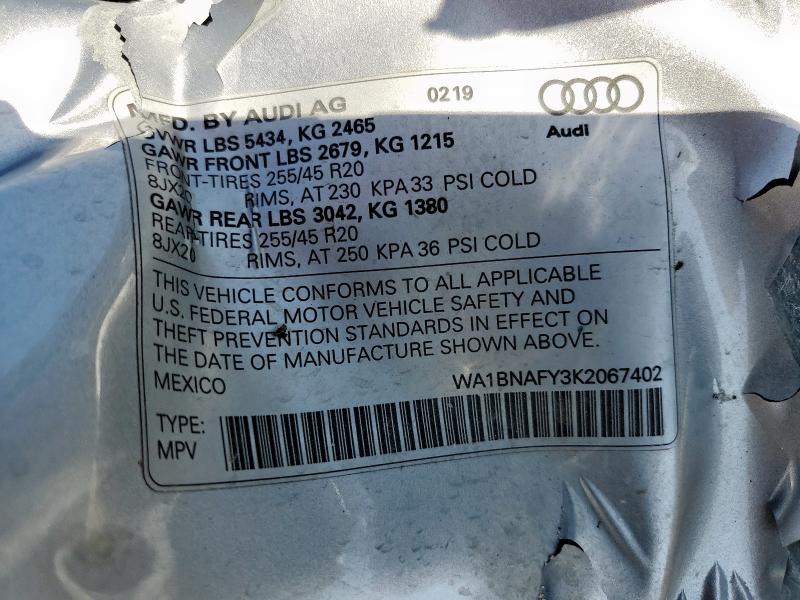 2019 AUDI Q5 PREMIUM WA1BNAFY3K2067402