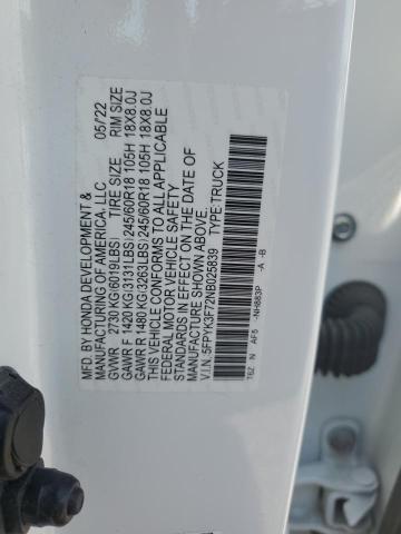 2022 HONDA RIDGELINE - 5FPYK3F72NB025839