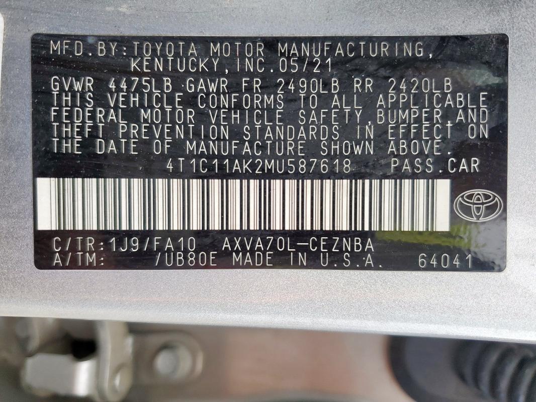 2021 TOYOTA CAMRY LE - 4T1C11AK2MU587618