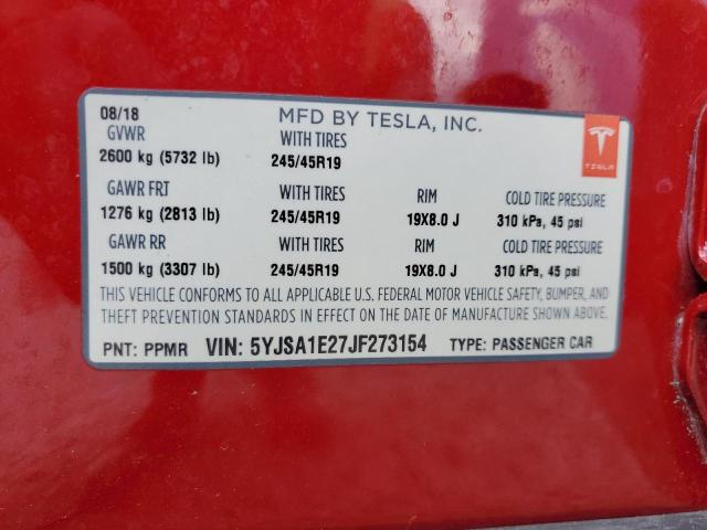 2018 TESLA MODEL S 5YJSA1E27JF273154