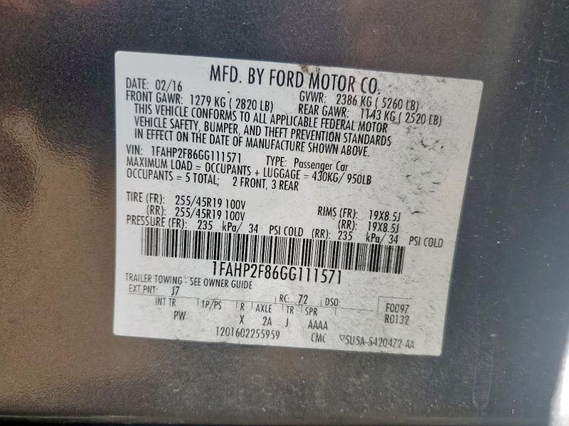 2016 FORD TAURUS LIM 1FAHP2F86GG111571