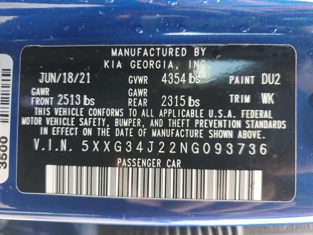 2022 KIA K5 EX 5XXG34J22NG093736