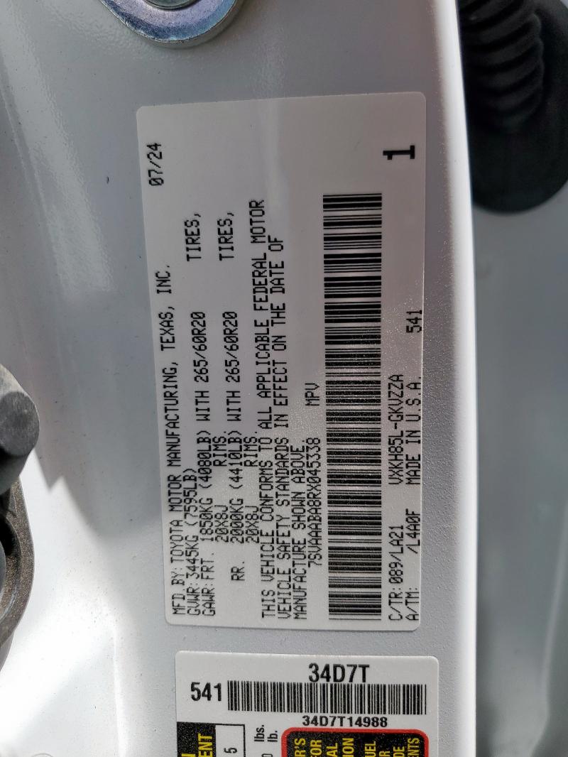 2024 TOYOTA SEQUOIA SR 7SVAAABA8RX045338