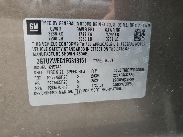 2015 GMC SIERRA K15 3GTU2WEC1FG318151