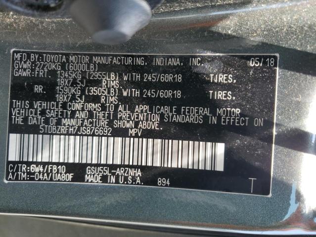 5tdbzrfh7js876692 - 2018 Toyota highlander le - #63097325