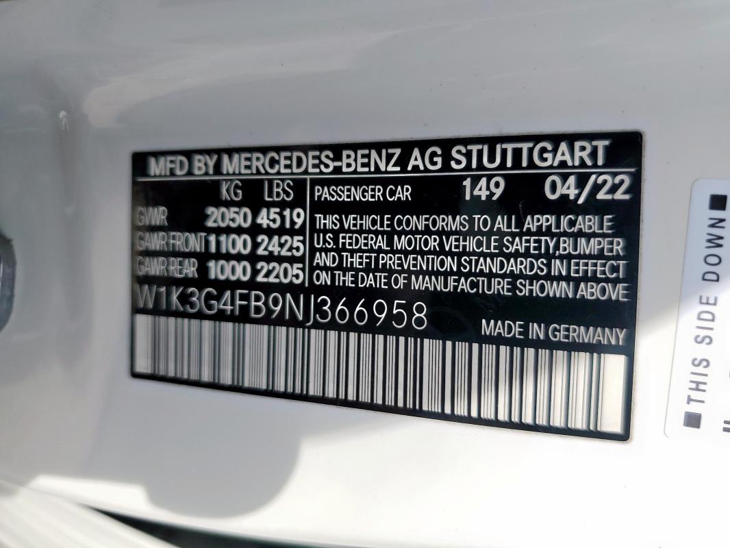 2022 MERCEDES-BENZ A 220 4MAT W1K3G4FB9NJ366958