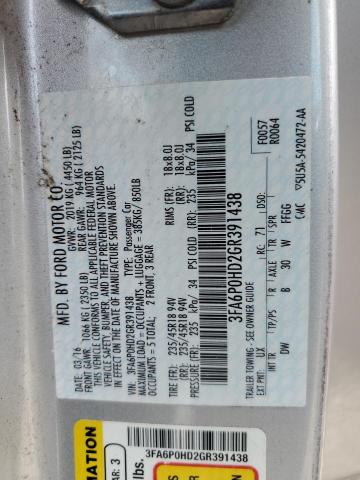 2016 FORD FUSION SE - 3FA6P0HD2GR391438