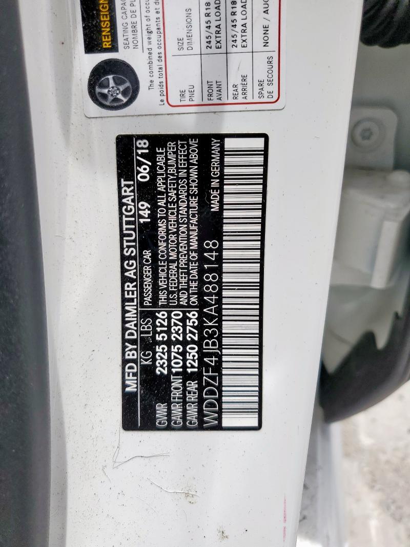 2019 MERCEDES-BENZ E 300 WDDZF4JB3KA488148