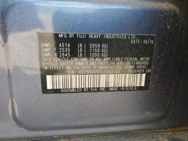 2016 SUBARU LEGACY 2.5 4S3BNBD63G3062165