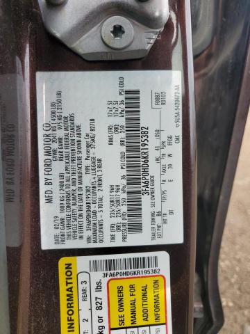 2019 FORD FUSION SE - 3FA6P0HD6KR195382
