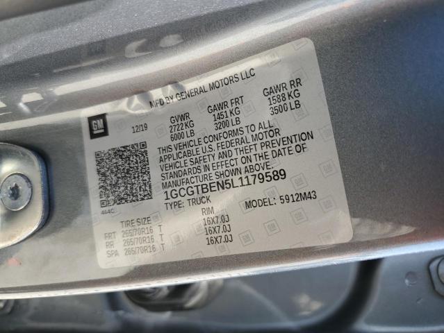 2020 CHEVROLET COLORADO - 1GCGTBEN5L1179589