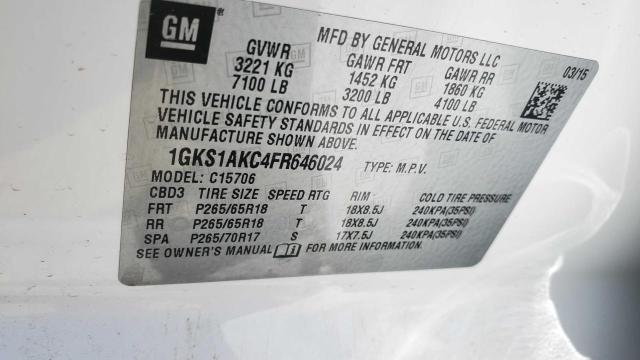 2015 GMC YUKON SLE 1GKS1AKC4FR646024