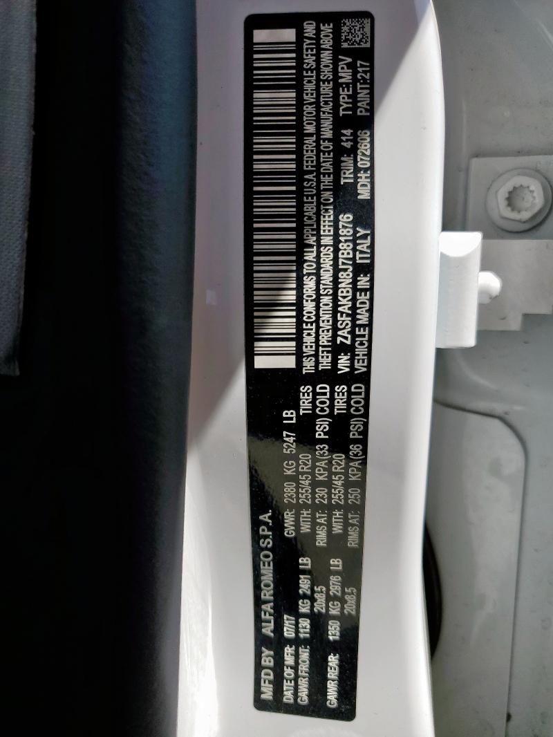 2018 ALFA ROMEO STELVIO TI ZASFAKBN8J7B81876