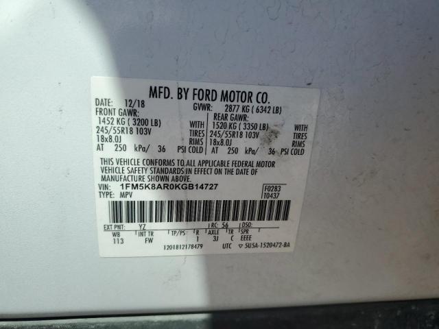 2019 FORD EXPLORER POLI 1FM5K8AR0KGB14727