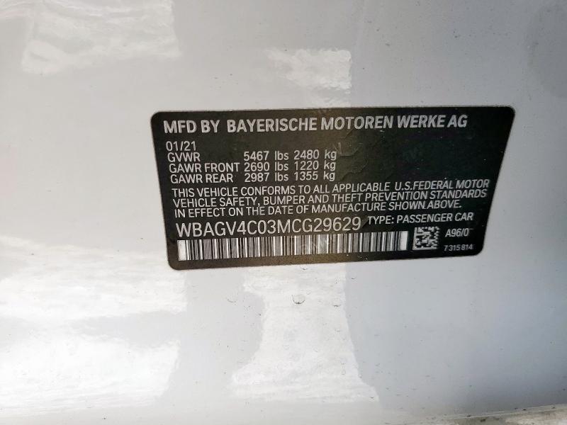 2021 BMW 840XI WBAGV4C03MCG29629