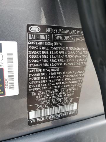2016 LAND ROVER RANGE ROVE SALGS2KF3GA252506