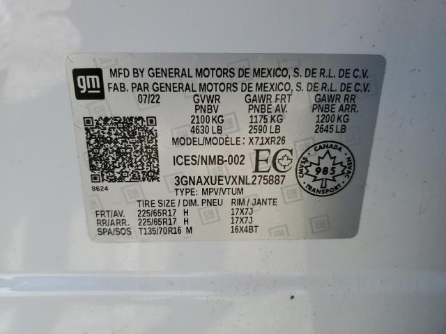 2022 CHEVROLET EQUINOX LT 3GNAXUEVXNL275887