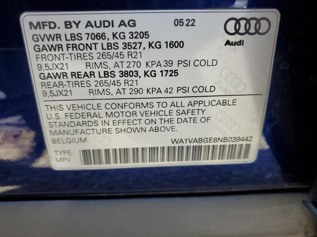 2022 AUDI E-TRON CHR WA1VABGE8NB039442