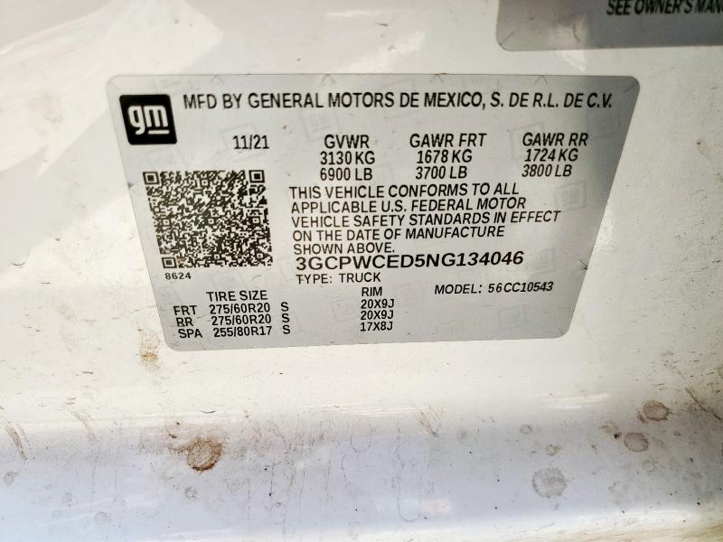 2022 CHEVROLET SILVERADO 3GCPWCED5NG134046