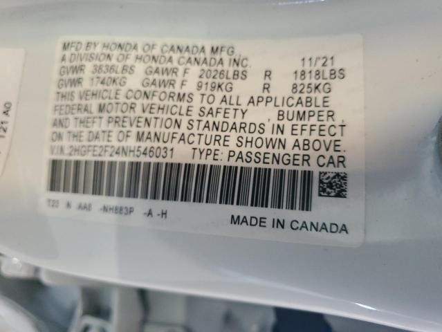 2022 HONDA CIVIC LX 2HGFE2F24NH546031
