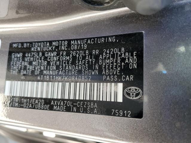 2019 TOYOTA CAMRY L 4T1B11HK7KU840852