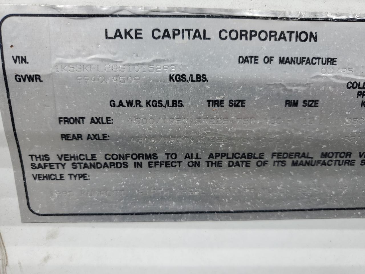 Lot #3192613803 1995 KOMFORT FIFTH WHEEL