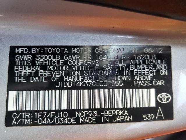 2012 TOYOTA YARIS - JTDBT4K37CL037855