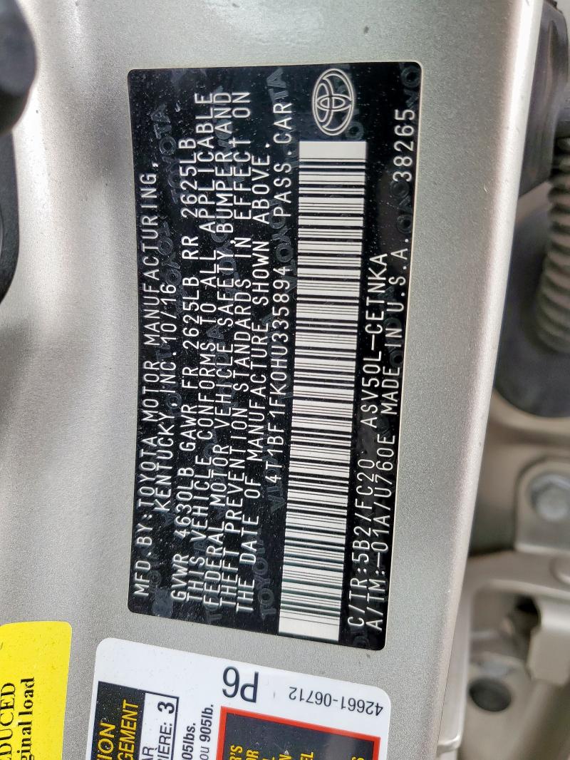 2017 TOYOTA CAMRY LE - 4T1BF1FK0HU335894
