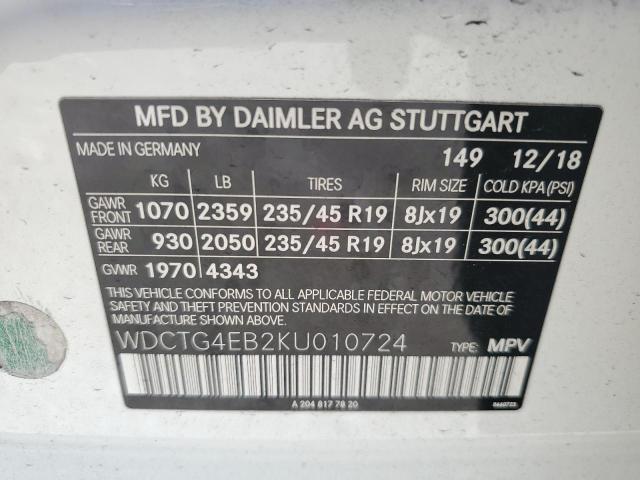 2019 MERCEDES-BENZ GLA 250 - WDCTG4EB2KU010724