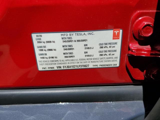 2020 TESLA MODEL S 5YJSA1E21LF370627