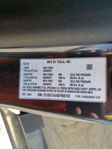 2025 TESLA MODEL 3 5YJ3E1EA4SF966782