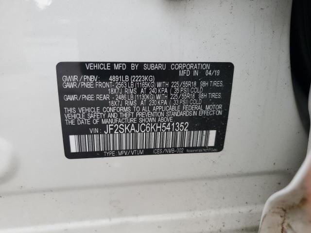 2019 SUBARU FORESTER S JF2SKAJC6KH541352