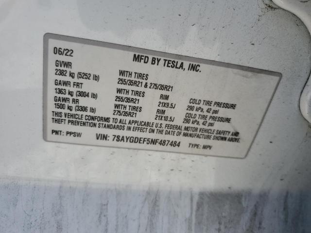 2022 TESLA MODEL Y 7SAYGDEF5NF487484