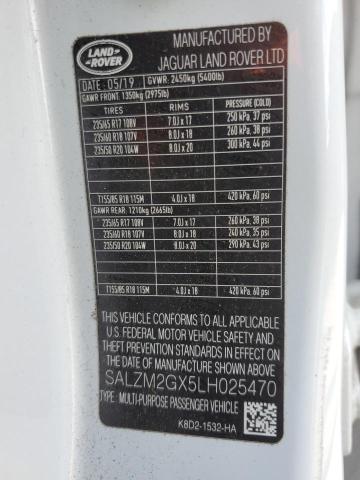2020 LAND ROVER RANGE ROVE SALZM2GX5LH025470