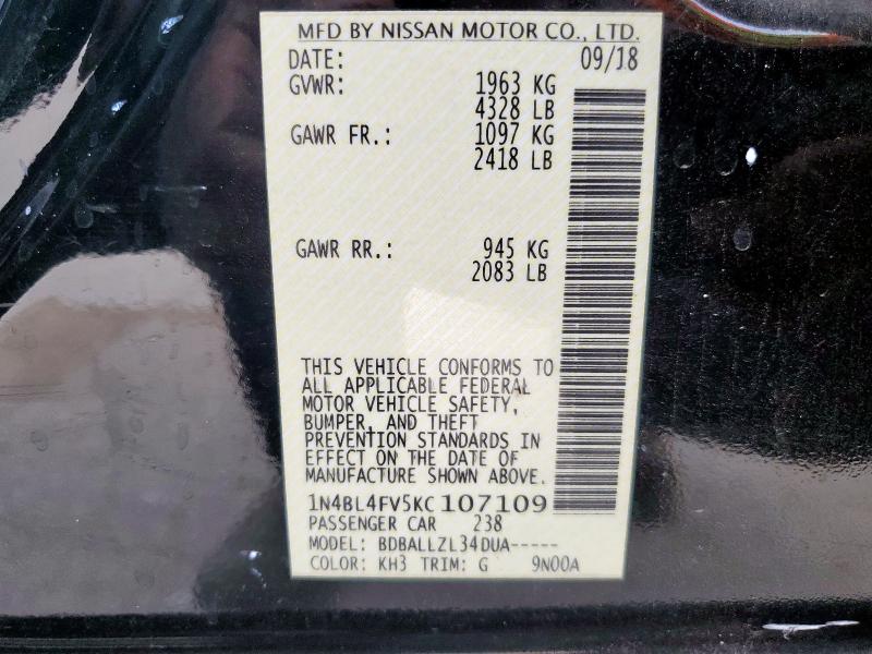 2019 NISSAN ALTIMA PLA 1N4BL4FV5KC107109